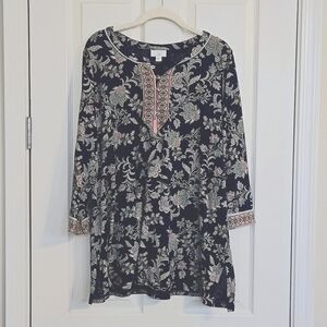 JJill Navy Floral Tunic